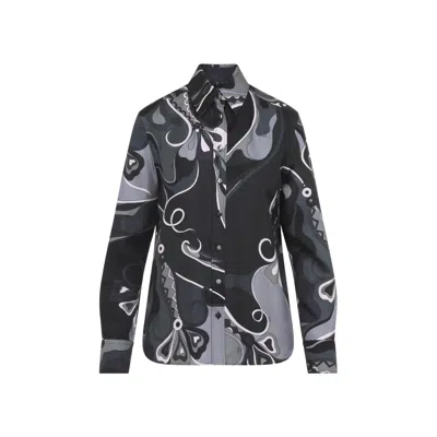 Pucci Abstract Pattern Long Sleeve Silk Shirt In Multi