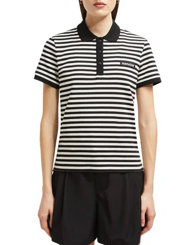 Moncler Striped Polo With Ribbed Cuffs In Blue