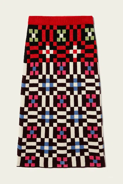 La Doublej Byte Geometric-pattern Knit Skirt In Multi