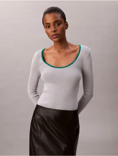 Calvin Klein Jeans Est.1978 Ribbed Trim Top In Gray