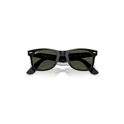 Ray Ban Original Wayfarer Classic Sunglasses Black On Transparent Frame Green Lenses 52-22 In Black