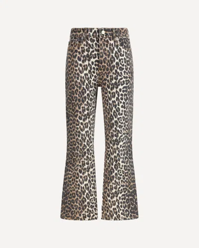 Ganni Leopard Print Cropped Jeans With Flared Hem In Multi