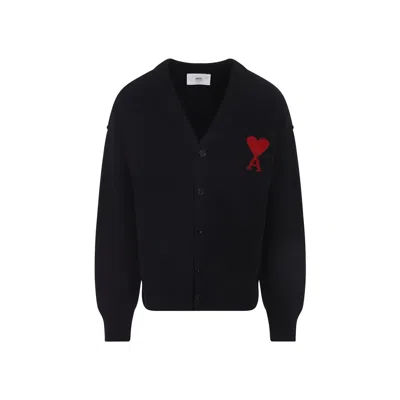 Ami Alexandre Mattiussi Ami Wool Cardigan With Logo In Black