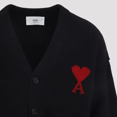 Ami Alexandre Mattiussi Ami Wool Cardigan With Logo In Black