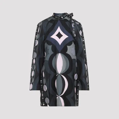 Pucci Geometric Pattern Long Sleeve High Neck Dress In Multi