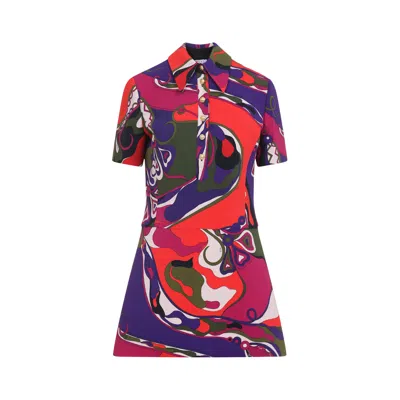Pucci Fitted Waist Mini Dress With Button Accents In Multi