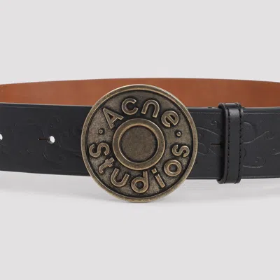 Acne Studios Smooth Leather Belt With Antique-finish Buckle And Decorative Patterns In Black