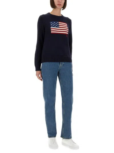 Polo Ralph Lauren Flag Cn Long Sleeve Pullover In Blue