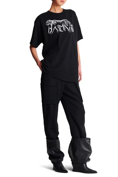 Balmain Leopard Print Cotton T-shirt Clothing In Black