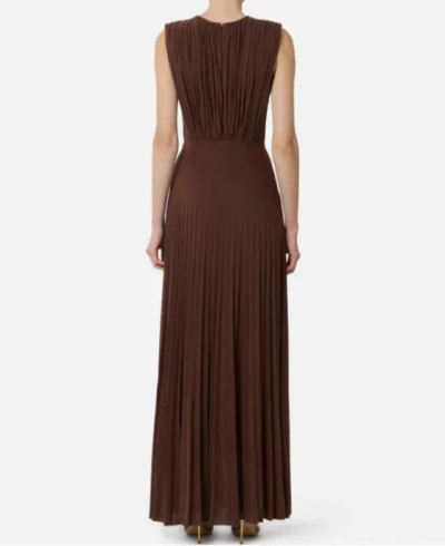 Elisabetta Franchi Celebrite V-neck Metallic Pleated Sleeveless Dress In Brown