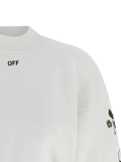 Off-white Arrow Flower Cropped Crew Neck Logo Sweatshirt In White