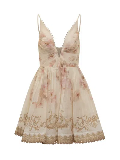 Zimmermann Hypnotic V-neck Mini Dress In Gold