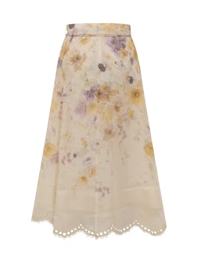 Zimmermann Womens Pansy Floral Memento Embroidered Linen And Silk Midi Skirt Xs In Multi