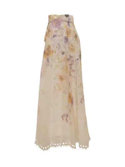 Zimmermann Womens Pansy Floral Memento Embroidered Linen And Silk Midi Skirt Xs In Multi