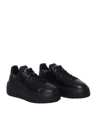 Hogan H Stripes Sneakers With Round Toe And Reinforced Heel In Black