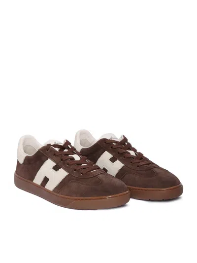 Hogan Rubber Sole Suede Finish Sneakers In Brown