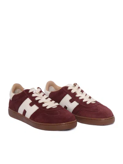 Hogan Burgundy Suede Low-top Sneakers With Contrasting Logo In Red