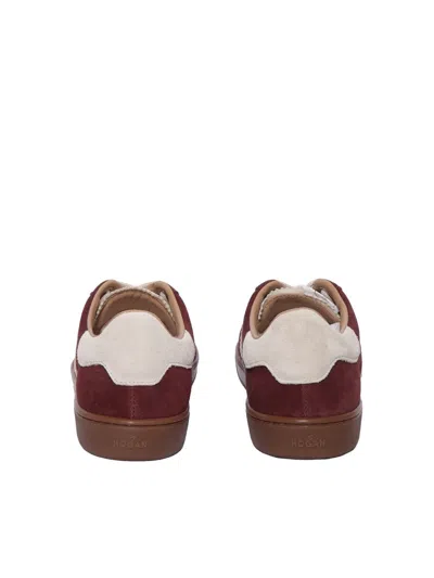 Hogan Burgundy Suede Low-top Sneakers With Contrasting Logo In Red