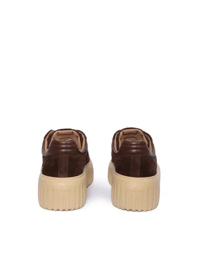 Hogan Leather Lace-up Sneakers Platform Sole In Brown