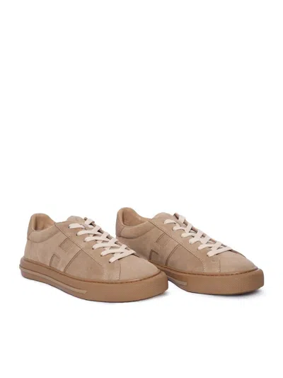 Hogan Suede Round Toe Rubber Sole Sneakers In Multi
