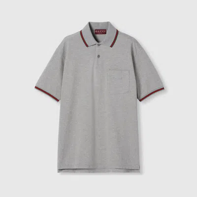 Gucci Grey Polo Shirt With Web Details And Logo Lettering On The Front In Wool Blend Man In Gray