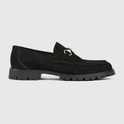 Gucci Suede Loafers Featuring Metallic Buckle In Black