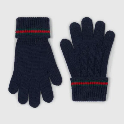 Gucci Wool Gloves With Web In Black