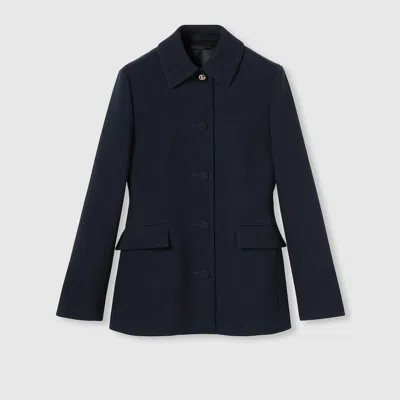 Gucci Black Jacket With Classic Collar And Belt With Double G Detail In Leather Woman In Animal Print