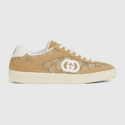 Gucci Beige G75 Sneaker In Suede And Gg Fabric Women In Neutral