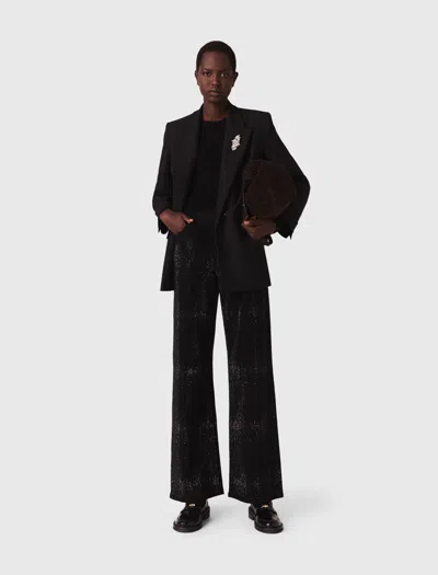 Maje Womens Rhinestone Wide-leg Mid-rise Stretch-denim Jeans Black