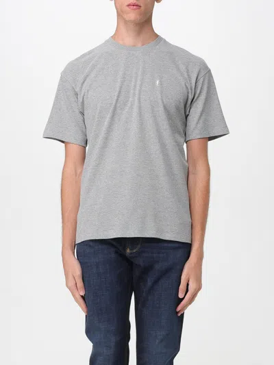Saint Laurent Grey Crewneck T-shirt With Cassandre Embroidery In Cotton Man In Gold