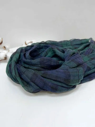 Lintico Vintage Plaid Linen Scarf Lightweight Sunshade Shawl In Blue