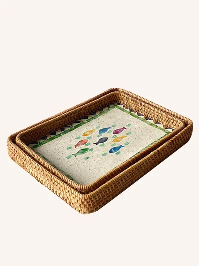 Lintico Shell Handmade Rattan Colorful Storage Tray In Gray