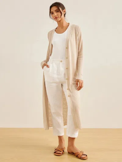 Lintico 100% Linen Longline Cardigan In Neutral