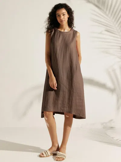 Lintico 100% Linen Lightweight Sleeveless Dress Sienna In Brown