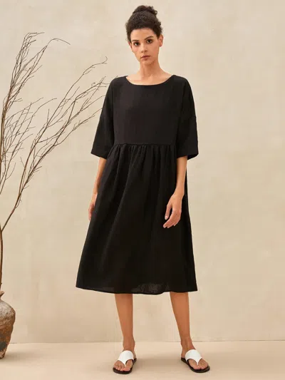 Lintico 100% Linen A-line Midi Dress Valencia In Animal Print