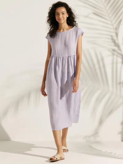 Lintico Linen Gingham Checked Cap Sleeve Washed Maxi Dress In Purple