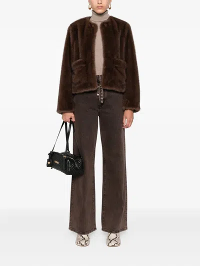 Maje Flap-pocket Faux-fur Jacket In Brown