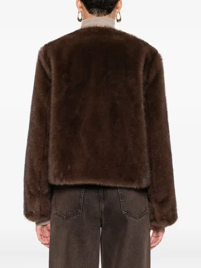 Maje Flap-pocket Faux-fur Jacket In Brown