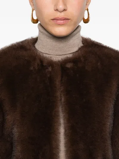 Maje Flap-pocket Faux-fur Jacket In Brown
