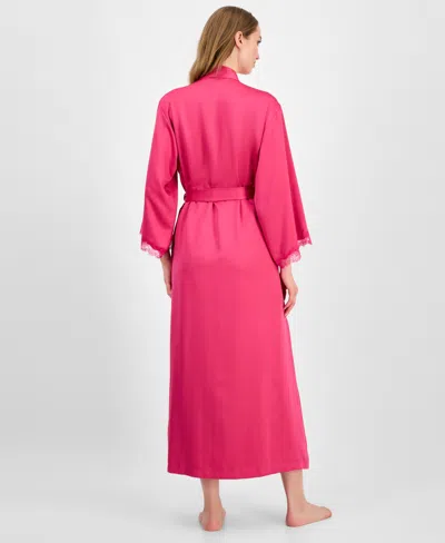Inc International Concepts Women's Lace-trim Satin Robe, Exclusively At Macy's In Red
