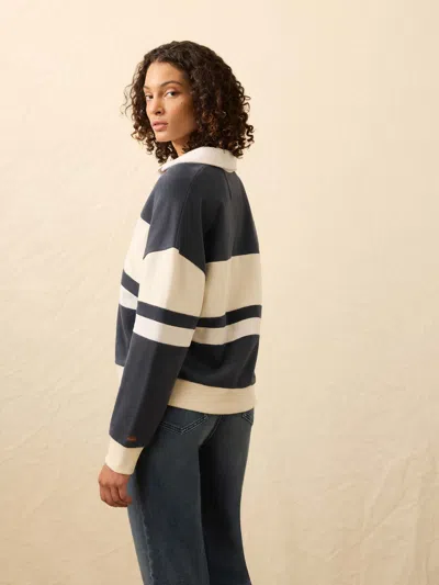 Faherty High Standard Fleece Rugby Top Retro Moon In Blue