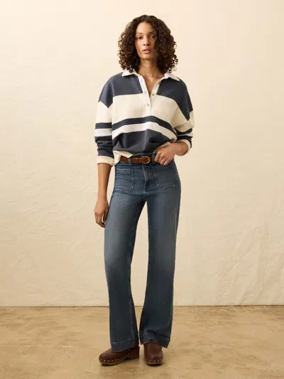 Faherty High Standard Fleece Rugby Top Retro Moon In Blue