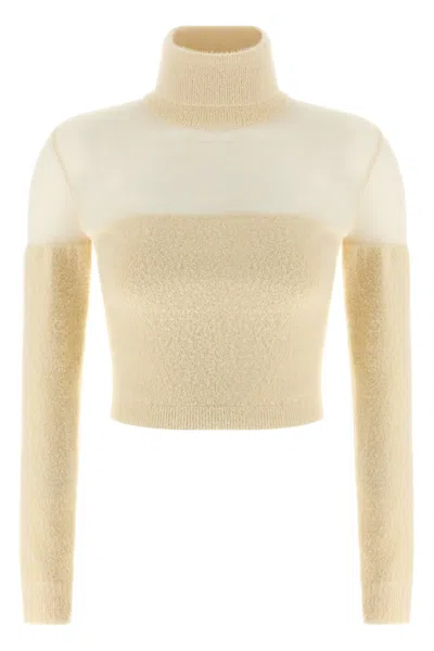 Elisabetta Franchi Brushed Insert Turtleneck Sweater Sweaters And Cardigans White In Neutral