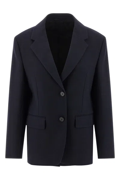 Prada Wool Blazer With Long Sleeves And Flap Pockets In Blue