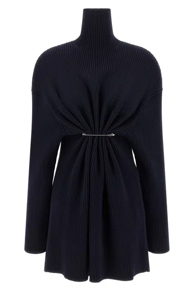 Balenciaga Pinched Navy Mini Dress In Wool And Cotton Women In Blue
