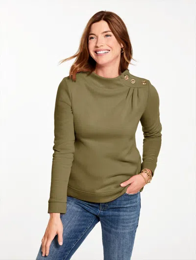 Talbots Plus Petite - Button Shoulder Sweatshirt - Burnt Olive - X  In Brown
