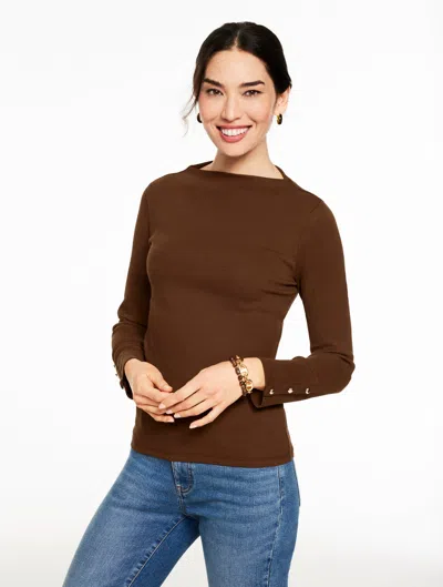 Talbots Plus Size - Ribbed Funnel Neck Pullover Sweater - Dark Walnut - 1x  In Brown