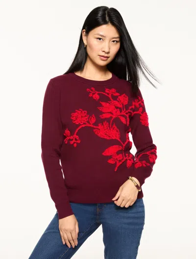 Talbots Plus Petite - Crewneck Sweater Pullover - Placed Floral - Burgundy - 2x - 100% Cotton  In Burgundy