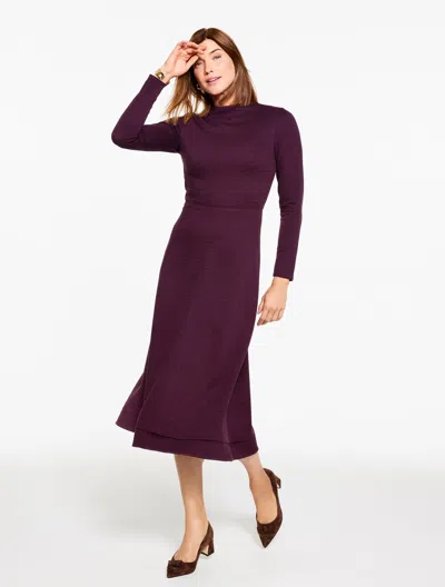 Talbots Petite - Diamond Jacquard Fit & Flare Midi Dress - Eggplant - 14  In Purple